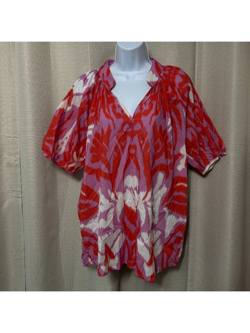 Sheridan French Dana Tulip Ikat Blouse Top Women's Size Large Pink Red NWT